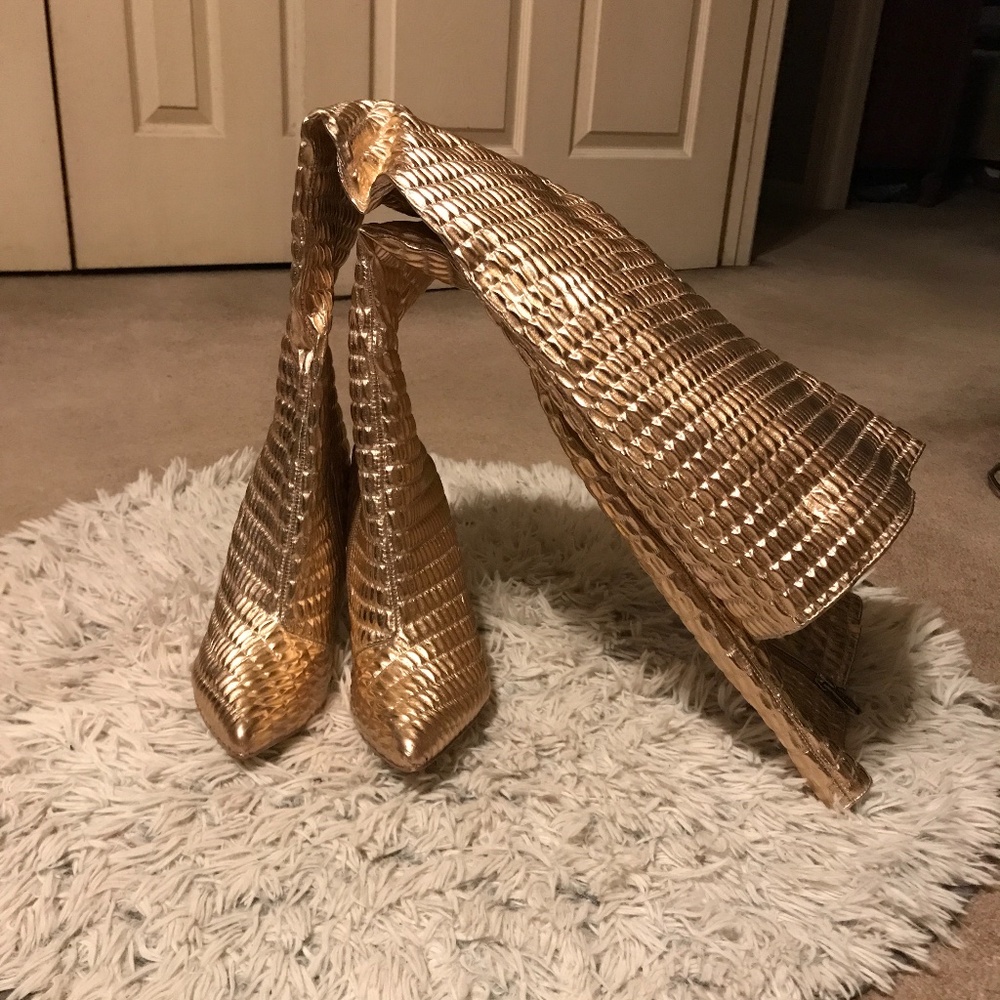 Rose Gold over the knee stiletto boots